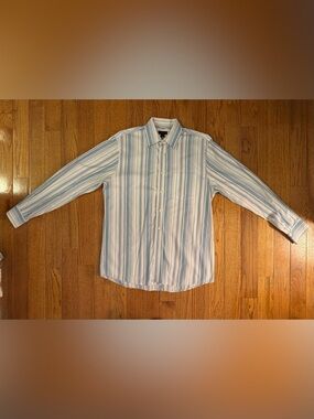 Men’s Express Light Blue and White Striped Button-Down Shirt